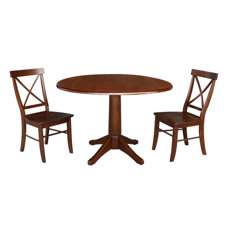 International Concepts Round 42 in Round Top Pedestal Table with 2 Chairs, Espresso, 42 W, 42 L, 30.3 in H, Wood, Espresso K581-42DPT-27-C613-2